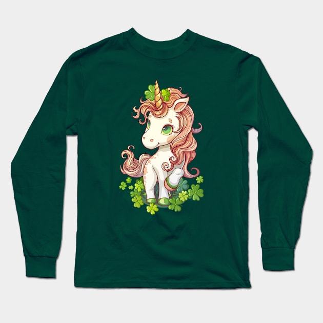 St Patrick Day Irish Unicorn Lepricorn Long Sleeve T-Shirt by Wintrly